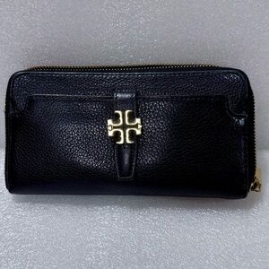 Vintage Black TORY BURCH Pebbled Leather Zipper Accordion Continental Wallet
